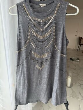 Eyeshadow Gray Metallic Studded Embellished Tank Top Sz L Sleeveless Rock Glam